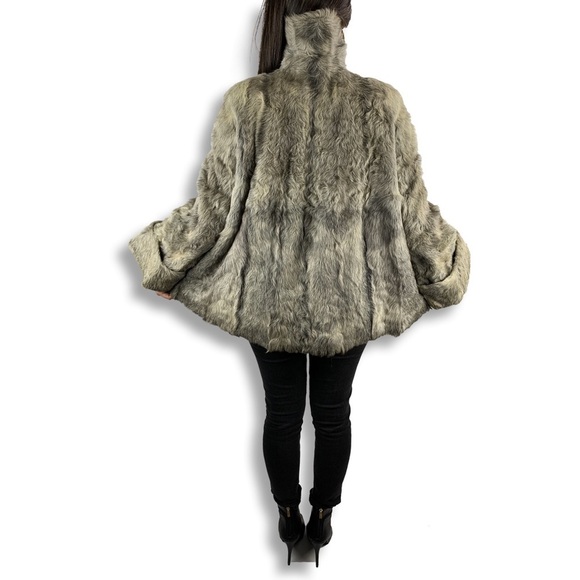 50s natural gray curly goat fur A-line swing coat - Picture 5 of 8